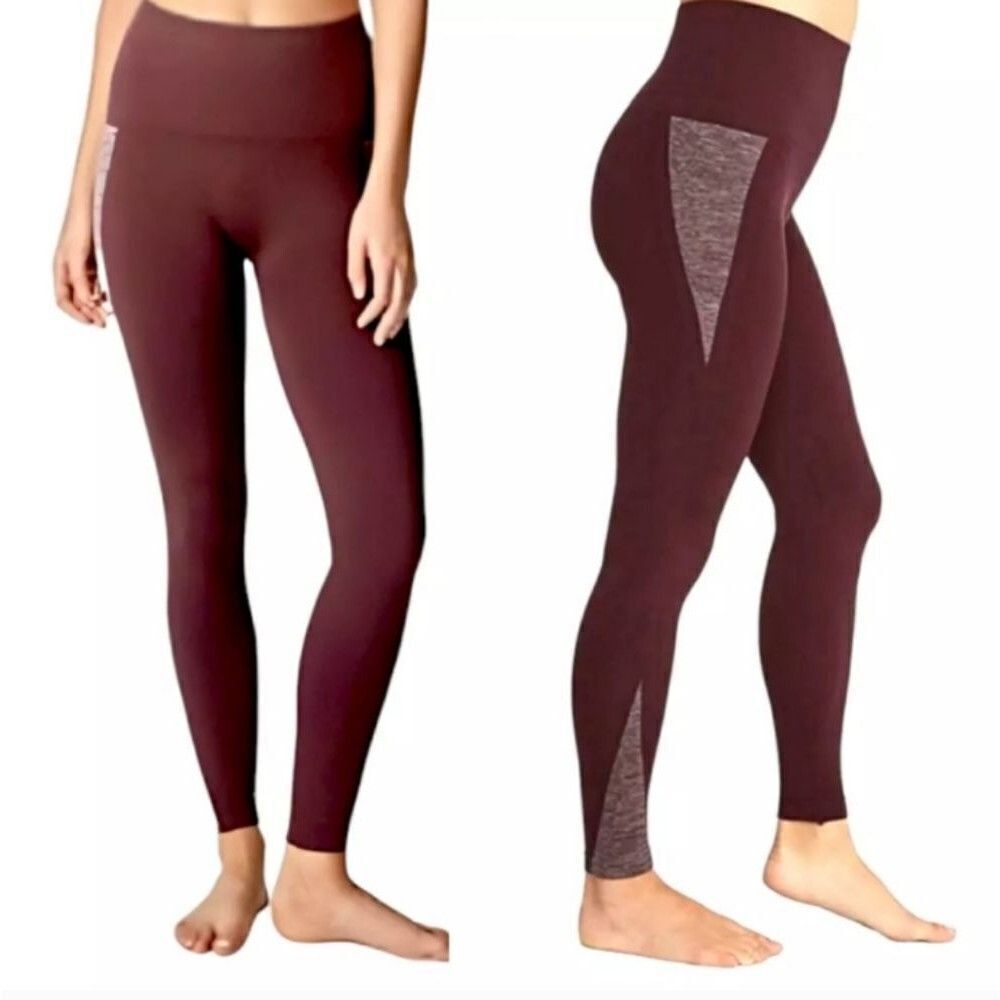 New Spanx Assets Seamless Leggings Heather Pop Port Burgundy red wine color L